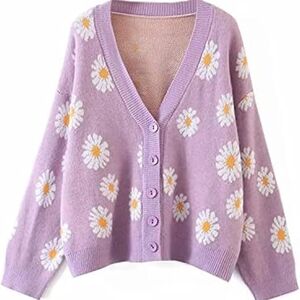 Floral Pastel Lavender Cardigan Sweater